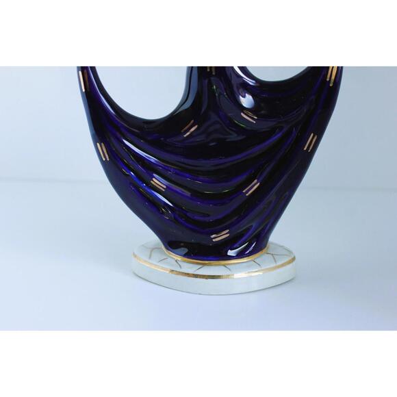 Art Deco Moriyama Dancing Lady Figure Bonnet Cobalt Blue Porcelain Hinode Japan - Picture 10 of 15